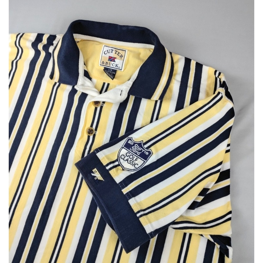 Vtg Mens L Cutter & Buck Bill Currie Ford Gold Classic Polo Shirt Y2K Yellow